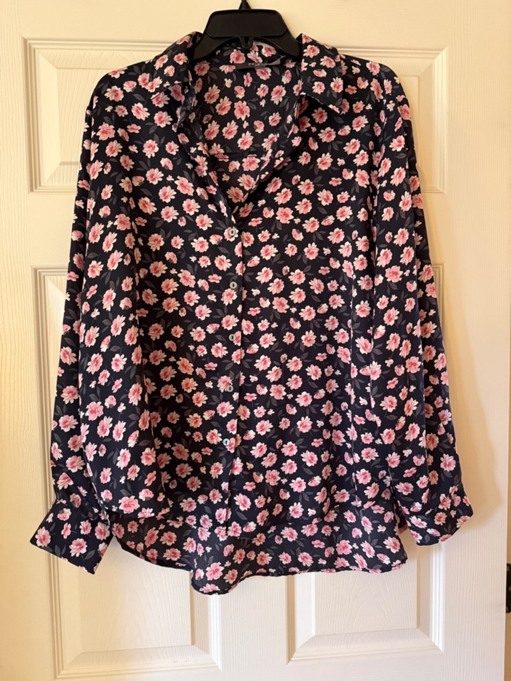 Primark Navy Button-Down Shirt with Pink Floral Print